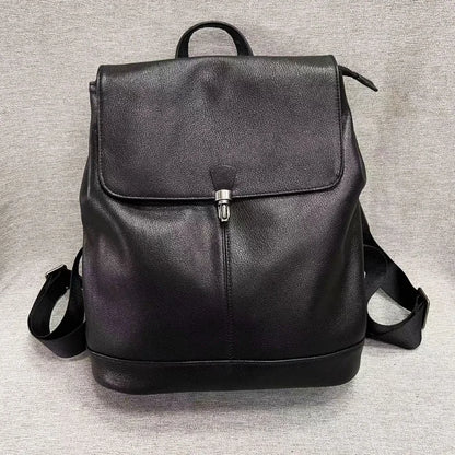 Korean Fashion Anti-theft Buckle Backpacksoft Cowhide Large Capacity Travel Shoulders Bag Simple All-match Solid Casual Bolsas