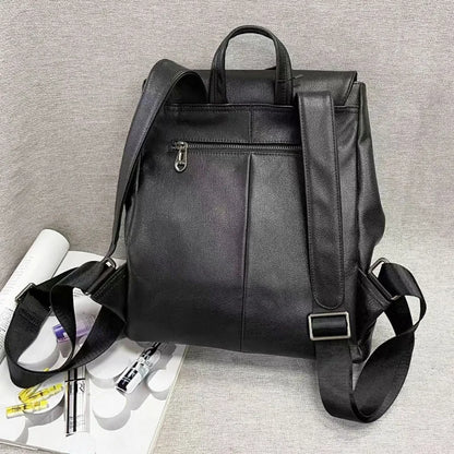 Korean Fashion Anti-theft Buckle Backpacksoft Cowhide Large Capacity Travel Shoulders Bag Simple All-match Solid Casual Bolsas
