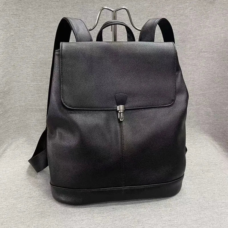 Korean Fashion Anti-theft Buckle Backpacksoft Cowhide Large Capacity Travel Shoulders Bag Simple All-match Solid Casual Bolsas