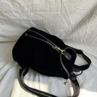 Korean Fashion Casual Black Schoolbag Vintage Velvet Solid Trend Shoulder Bags 2024 Versatile Large Capacity Ladies Handbags