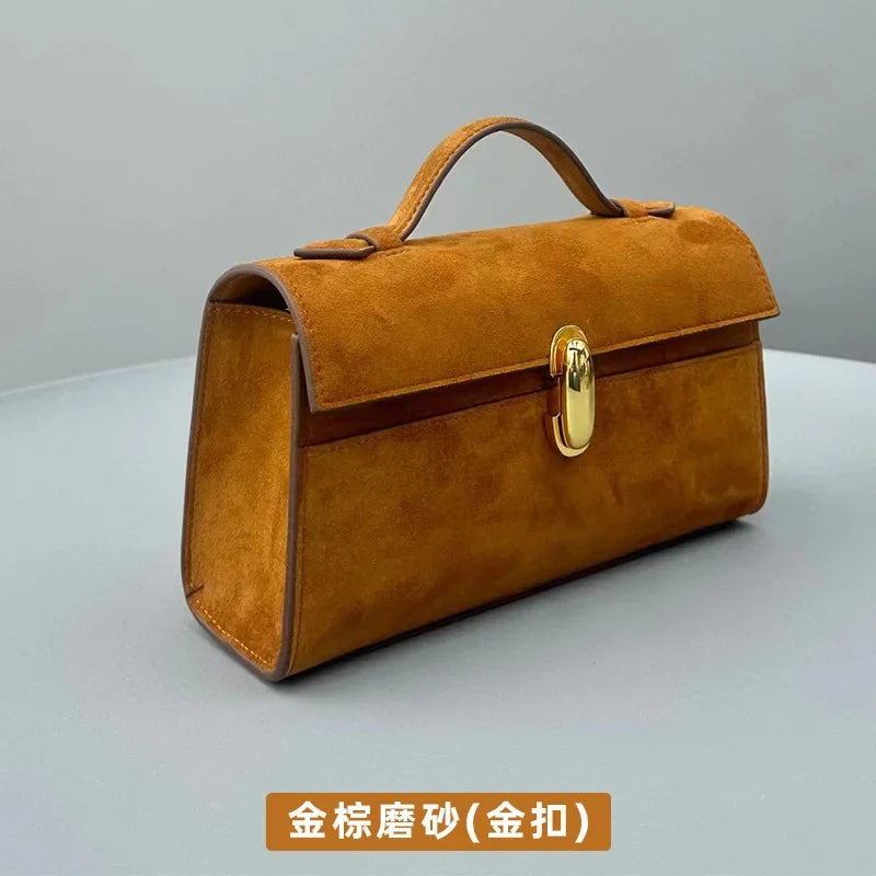 Korean Fashion Niche Vintage Suede Handbags Female Simple Elegant Commuter Purses Clutch 2024 New Luxury All-match Bolsas Mujer