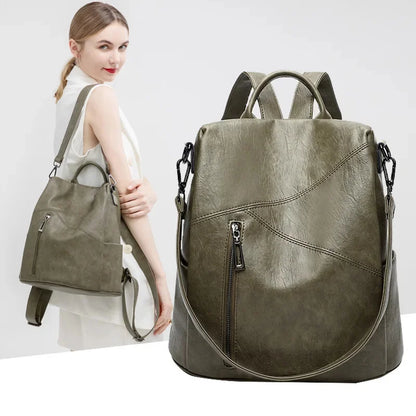 Korean Fashion Women's New PU Soft Leather Backpack Large-capacity Leisure Anti-theft Travel Shoulder Bag