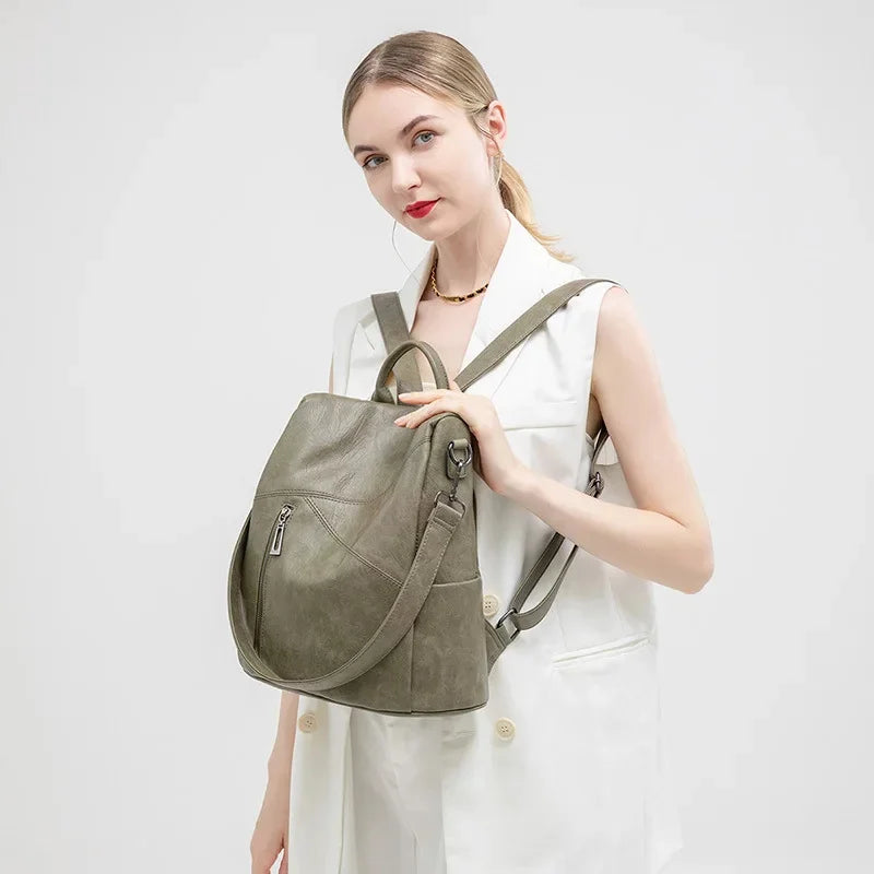 Korean Fashion Women's New PU Soft Leather Backpack Large-capacity Leisure Anti-theft Travel Shoulder Bag