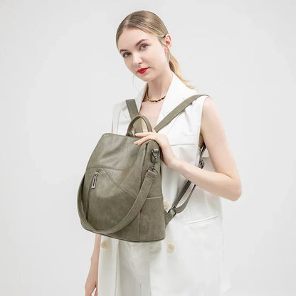 Korean Fashion Women's New PU Soft Leather Backpack Large-capacity Leisure Anti-theft Travel Shoulder Bag