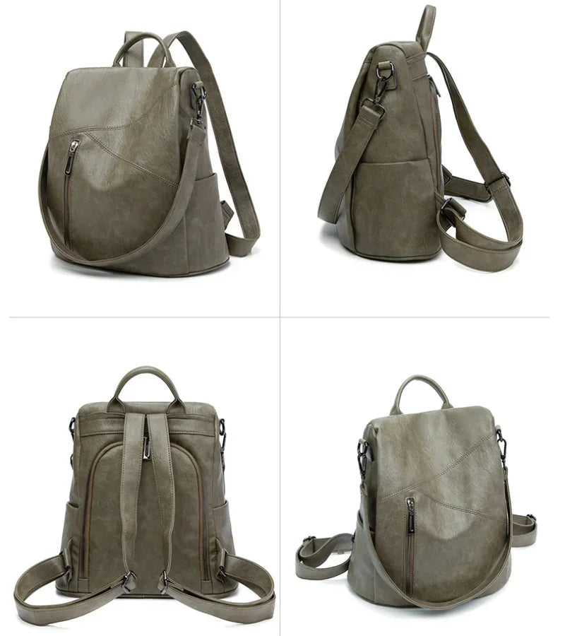Korean Fashion Women's New PU Soft Leather Backpack Large-capacity Leisure Anti-theft Travel Shoulder Bag