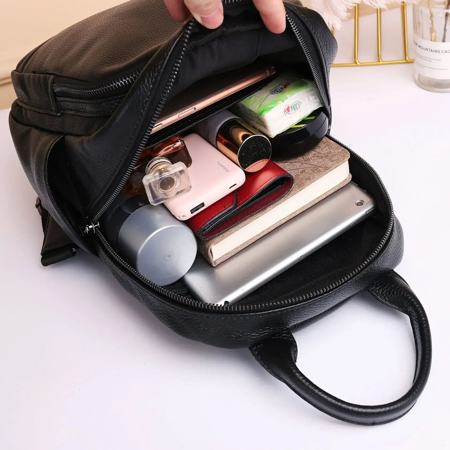 Korean Female Natural Leather Backpack Real Cowhide Ladies Bag High Quality Woman Black Bags School Women's Leather Backpacks