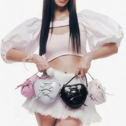 Korean Fresh Sweet Bow Love Heart Handbags Female Large Capacity Versatile Crossbody Shoulder Bags Y2k Aesthetic Purses Clutch