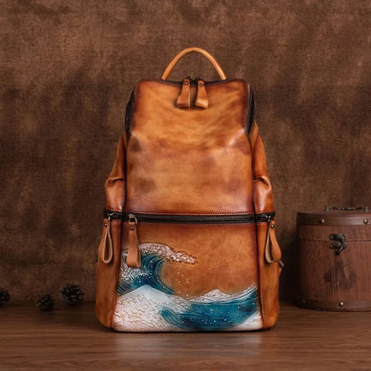 Korean Genuine Leather Men Women Backpacks Retro Rub Colored Ladies Travel Backpack Large Capacity Schoolbag Casual Laptop Bag