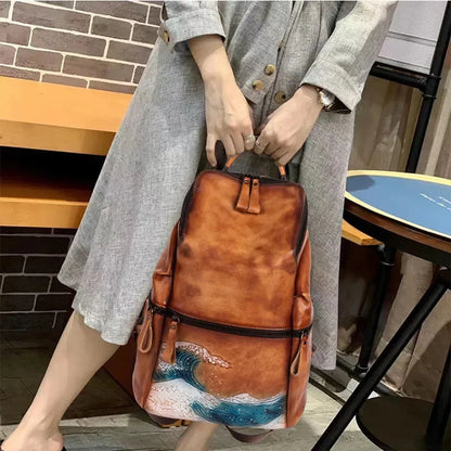 Korean Genuine Leather Men Women Backpacks Retro Rub Colored Ladies Travel Backpack Large Capacity Schoolbag Casual Laptop Bag