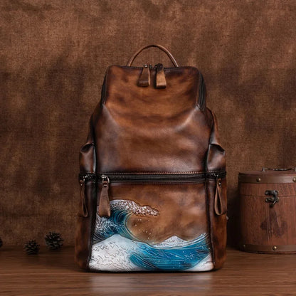Korean Genuine Leather Men Women Backpacks Retro Rub Colored Ladies Travel Backpack Large Capacity Schoolbag Casual Laptop Bag