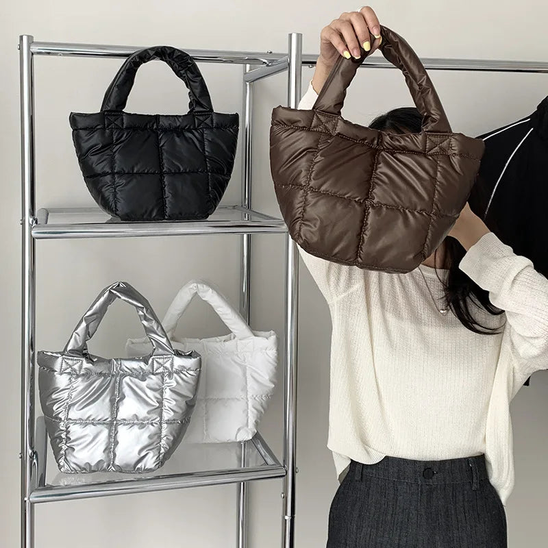Korean Minority Designer Fashion Down Shopping Bag Solid All-match Large Capacity Casual Commuter Purses Clutch Chic Bolsas
