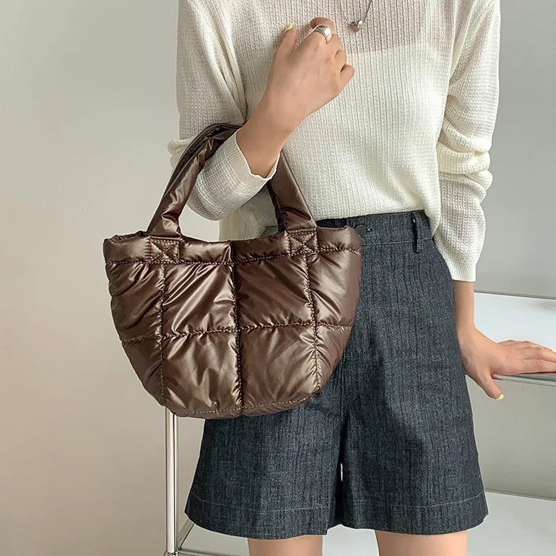 Korean Minority Designer Fashion Down Shopping Bag Solid All-match Large Capacity Casual Commuter Purses Clutch Chic Bolsas
