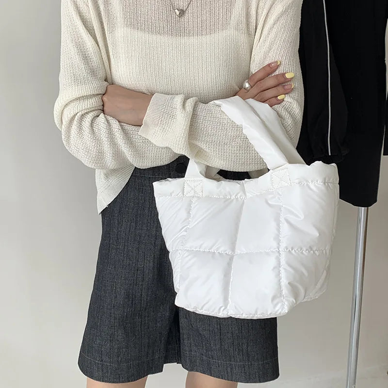Korean Minority Designer Fashion Down Shopping Bag Solid All-match Large Capacity Casual Commuter Purses Clutch Chic Bolsas
