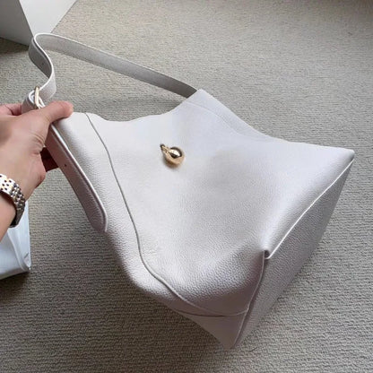 Korean Minority Designer Luxury Cowhide Handbags Large Capacity Single Shoulder Bucket Bag Casual Commuter All-match Tote Purses