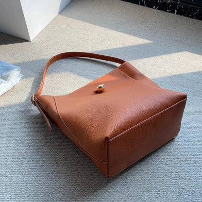 Korean Minority Designer Luxury Cowhide Handbags Large Capacity Single Shoulder Bucket Bag Casual Commuter All-match Tote Purses