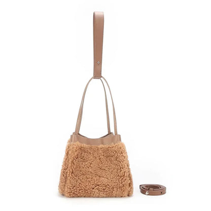Korean Minority Plush Lamb Wool Bucket Bag Autumn Winter Fashion Portable Shoulder Bags Simple Casual Large Capacity Purses