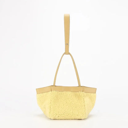 Korean Minority Plush Lamb Wool Bucket Bag Autumn Winter Fashion Portable Shoulder Bags Simple Casual Large Capacity Purses