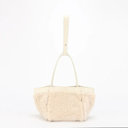 Korean Minority Plush Lamb Wool Bucket Bag Autumn Winter Fashion Portable Shoulder Bags Simple Casual Large Capacity Purses