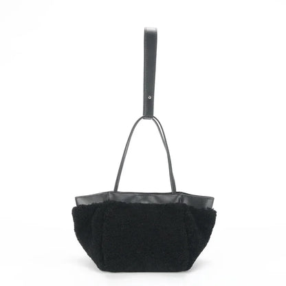 Korean Minority Plush Lamb Wool Bucket Bag Autumn Winter Fashion Portable Shoulder Bags Simple Casual Large Capacity Purses
