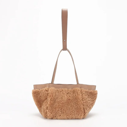 Korean Minority Plush Lamb Wool Bucket Bag Autumn Winter Fashion Portable Shoulder Bags Simple Casual Large Capacity Purses