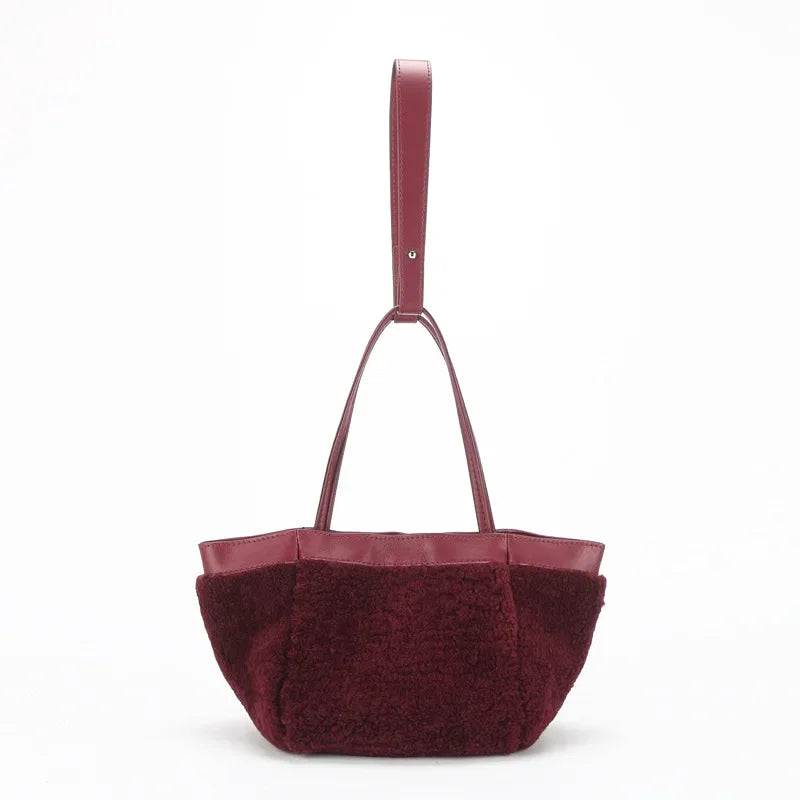Korean Minority Plush Lamb Wool Bucket Bag Autumn Winter Fashion Portable Shoulder Bags Simple Casual Large Capacity Purses