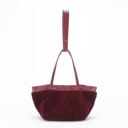 Korean Minority Plush Lamb Wool Bucket Bag Autumn Winter Fashion Portable Shoulder Bags Simple Casual Large Capacity Purses