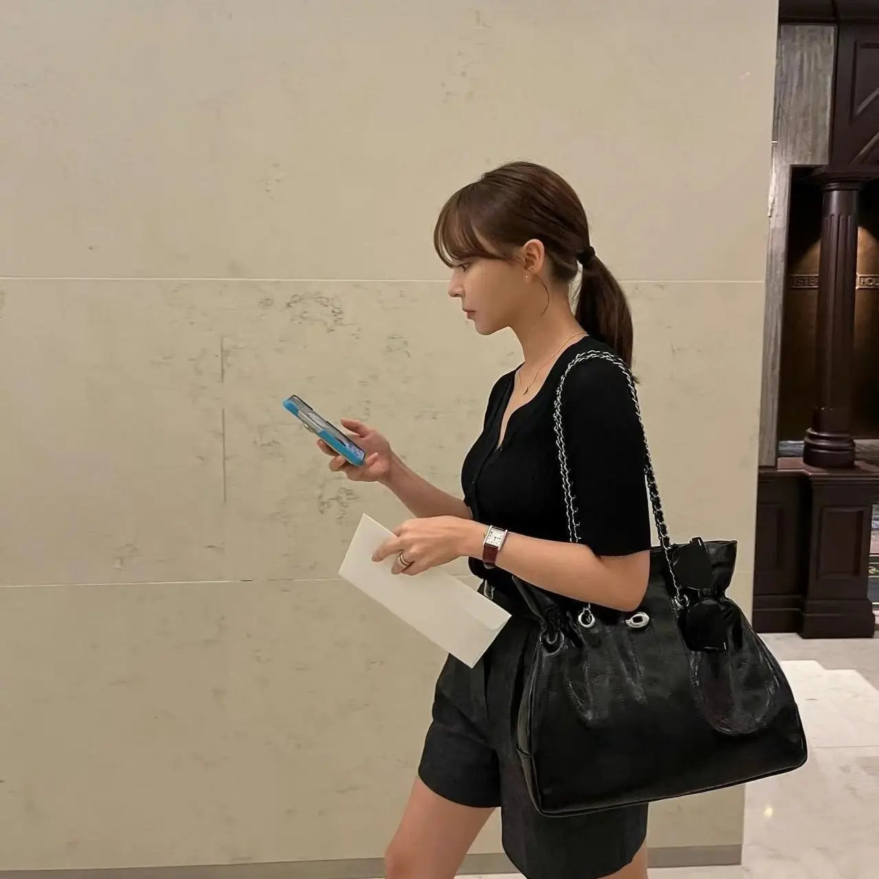 Korean New Fashion Large Capacity Chains Shoulder Bags Autumn Winter All-match Portable Tote Bag 2024 New Luxury Handbags Female