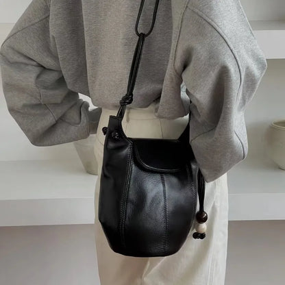 Korean Niche Cowhide Bucket Bag Fashion All-match Large Capacity One Shoulder Crossbody Bag 2024 New Luxury Bolsas Mujer