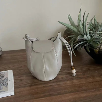 Korean Niche Cowhide Bucket Bag Fashion All-match Large Capacity One Shoulder Crossbody Bag 2024 New Luxury Bolsas Mujer