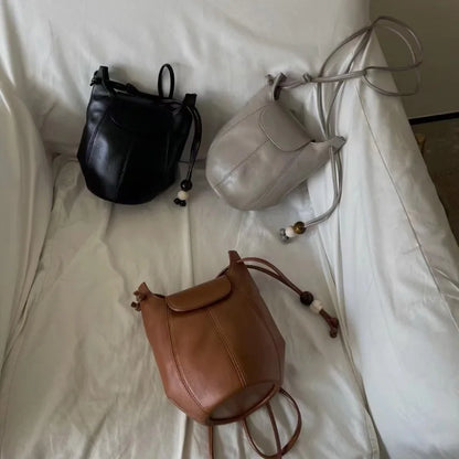 Korean Niche Cowhide Bucket Bag Fashion All-match Large Capacity One Shoulder Crossbody Bag 2024 New Luxury Bolsas Mujer