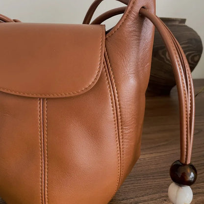 Korean Niche Cowhide Bucket Bag Fashion All-match Large Capacity One Shoulder Crossbody Bag 2024 New Luxury Bolsas Mujer