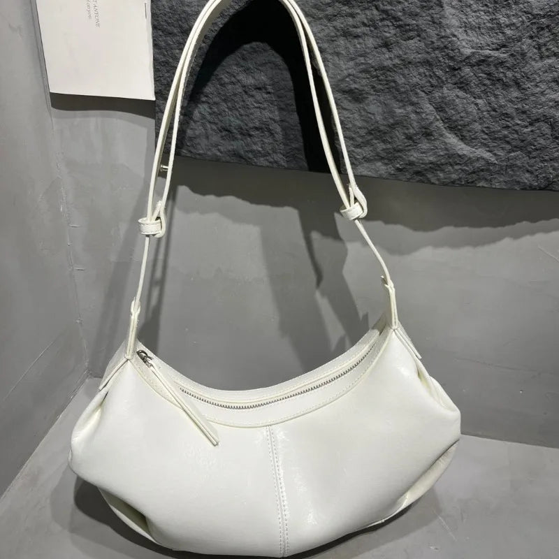Korean Niche Designer Cowhide Underarm Bag Solid All-match Zipper Hobos Women Commuter All-match Elegant Bolsas Mujer Chic Purse