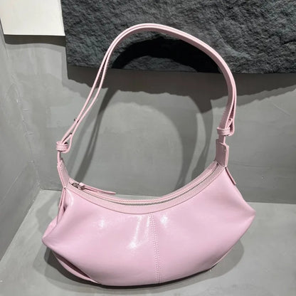 Korean Niche Designer Cowhide Underarm Bag Solid All-match Zipper Hobos Women Commuter All-match Elegant Bolsas Mujer Chic Purse