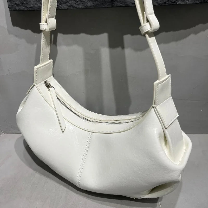Korean Niche Designer Cowhide Underarm Bag Solid All-match Zipper Hobos Women Commuter All-match Elegant Bolsas Mujer Chic Purse
