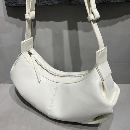 Korean Niche Designer Cowhide Underarm Bag Solid All-match Zipper Hobos Women Commuter All-match Elegant Bolsas Mujer Chic Purse