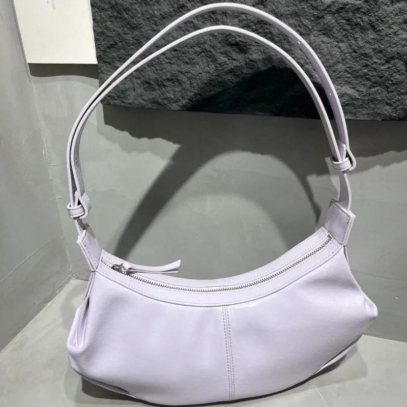 Korean Niche Designer Cowhide Underarm Bag Solid All-match Zipper Hobos Women Commuter All-match Elegant Bolsas Mujer Chic Purse