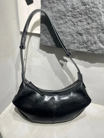 Korean Niche Designer Cowhide Underarm Bag Solid All-match Zipper Hobos Women Commuter All-match Elegant Bolsas Mujer Chic Purse