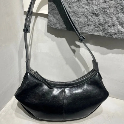 Korean Niche Designer Cowhide Underarm Bag Solid All-match Zipper Hobos Women Commuter All-match Elegant Bolsas Mujer Chic Purse