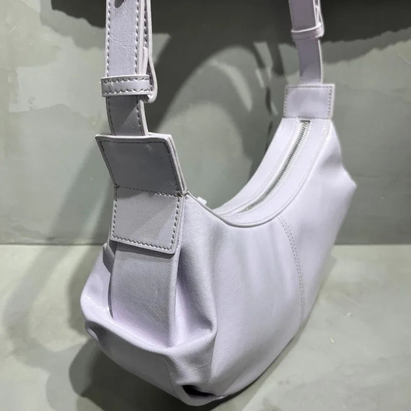 Korean Niche Designer Cowhide Underarm Bag Solid All-match Zipper Hobos Women Commuter All-match Elegant Bolsas Mujer Chic Purse
