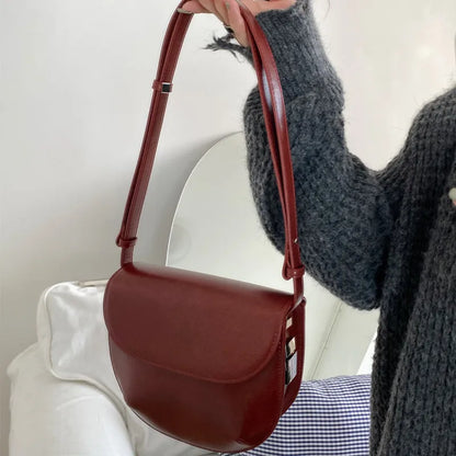 Korean Niche Designer Luxury Patent Leather Shoulder Bag Vintage Simple Solid Flip Personalized Handbag Commuter All-match Bolsa