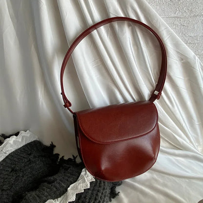 Korean Niche Designer Luxury Patent Leather Shoulder Bag Vintage Simple Solid Flip Personalized Handbag Commuter All-match Bolsa