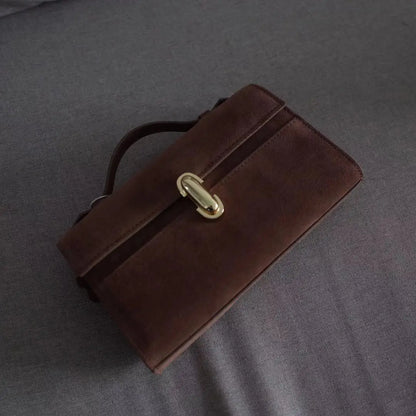 Korean Niche New Fashion Square Shape Handbags Women Vintage Frosted Cowhide Simple Purses Clutch All-match Commuter Bolsos