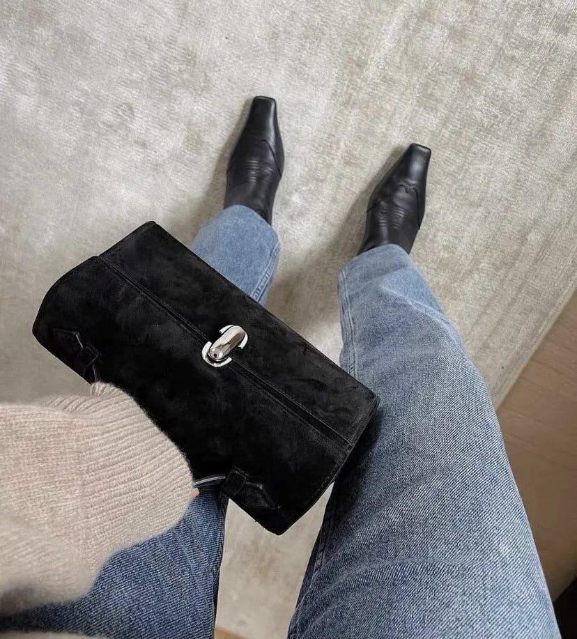 Korean Niche New Fashion Square Shape Handbags Women Vintage Frosted Cowhide Simple Purses Clutch All-match Commuter Bolsos