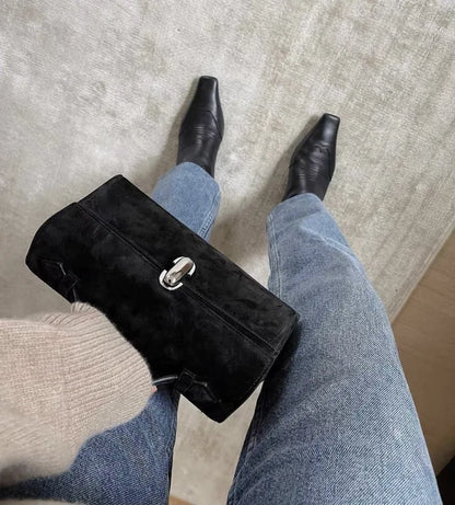 Korean Niche New Fashion Square Shape Handbags Women Vintage Frosted Cowhide Simple Purses Clutch All-match Commuter Bolsos