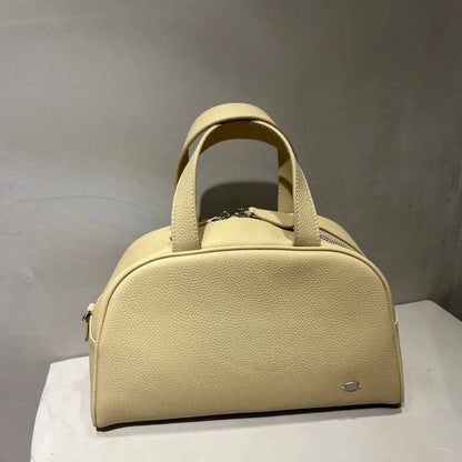Korean Niche Simple Design Cowhide Boston Bag Large Capacity Zipper Handbags Solid Luxury Genuine Leather Hobos Female Purses