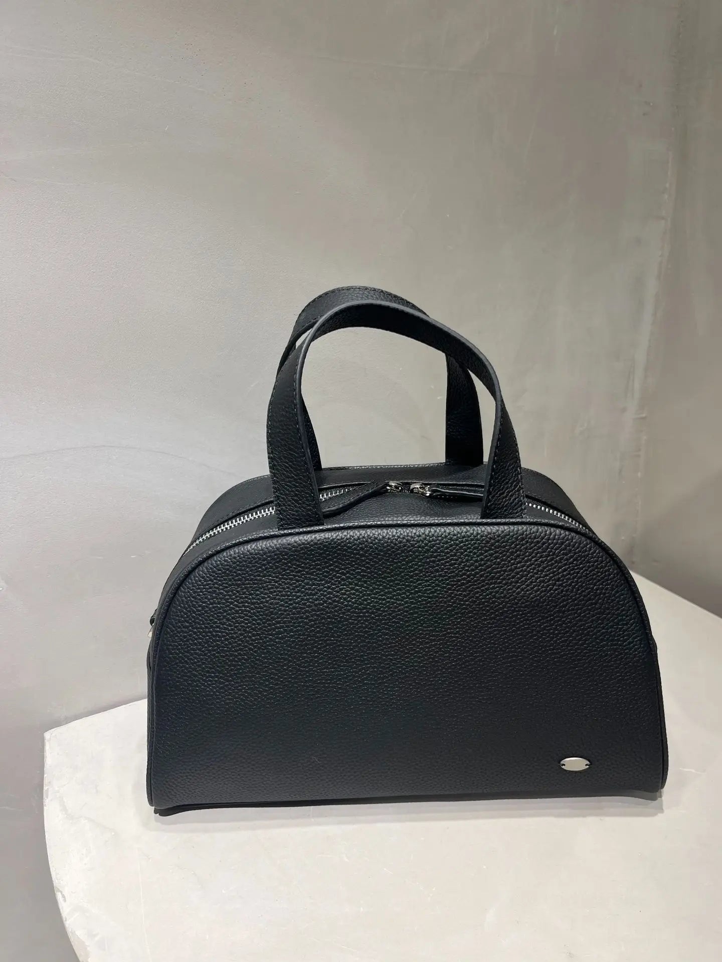 Korean Niche Simple Design Cowhide Boston Bag Large Capacity Zipper Handbags Solid Luxury Genuine Leather Hobos Female Purses