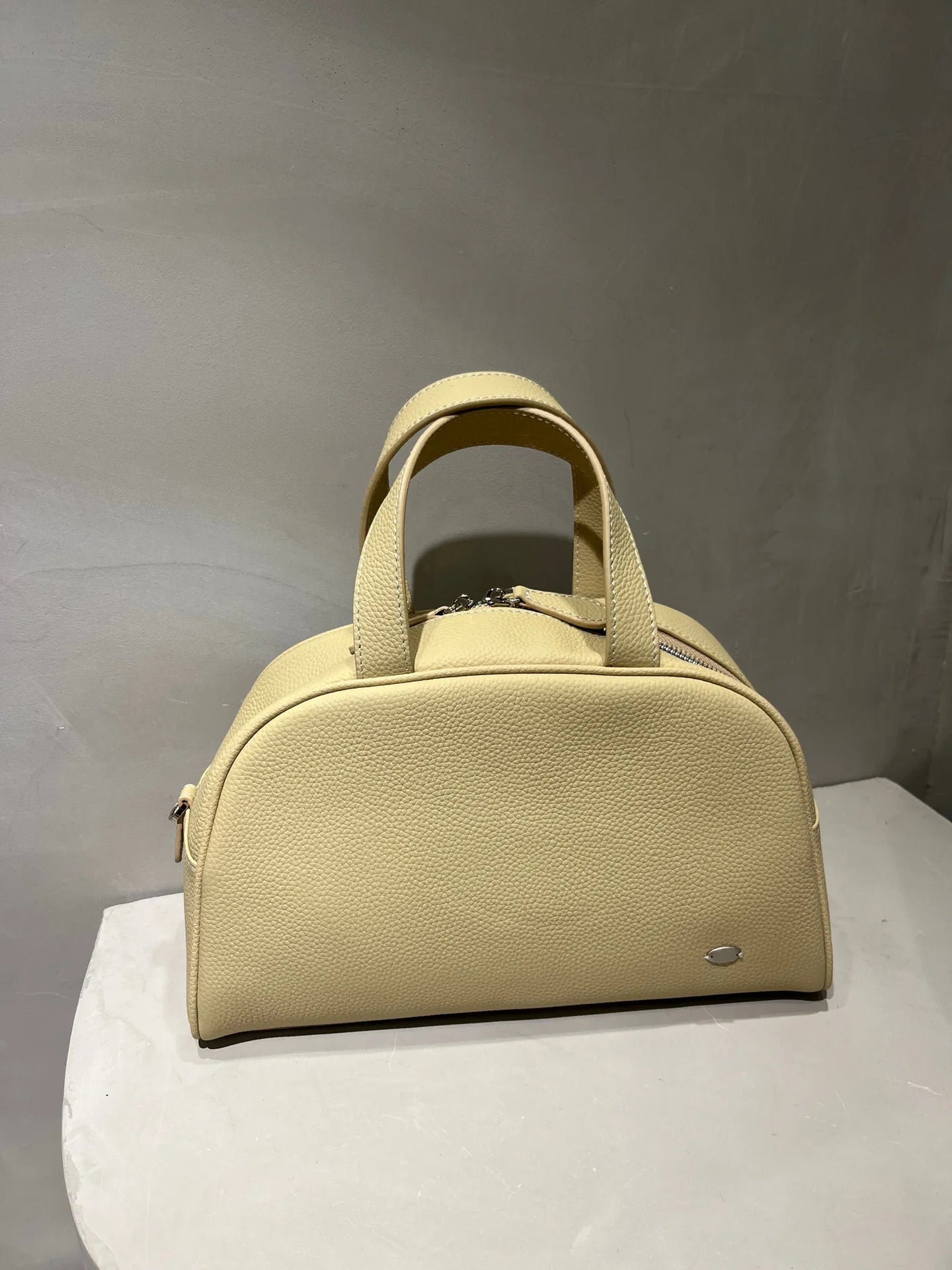 Korean Niche Simple Design Cowhide Boston Bag Large Capacity Zipper Handbags Solid Luxury Genuine Leather Hobos Female Purses