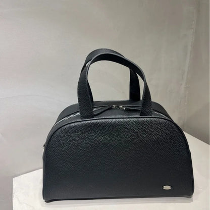 Korean Niche Simple Design Cowhide Boston Bag Large Capacity Zipper Handbags Solid Luxury Genuine Leather Hobos Female Purses