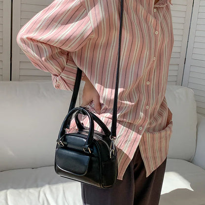 Korean Niche Vintage Boston Bag Mini Portable Smalll Square Bag Solid All-match Casual Commuter Purseslarge Capacity PU Pouch