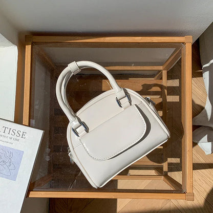 Korean Niche Vintage Boston Bag Mini Portable Smalll Square Bag Solid All-match Casual Commuter Purseslarge Capacity PU Pouch